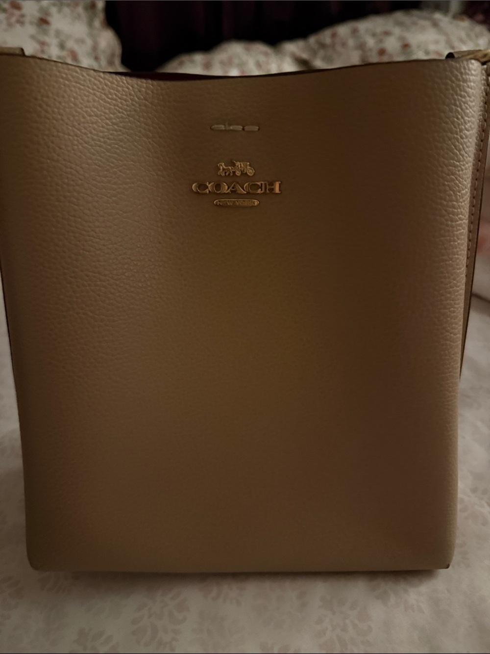 Coach Leather Messenger Bag in Taupe Brown with Gold Hardware